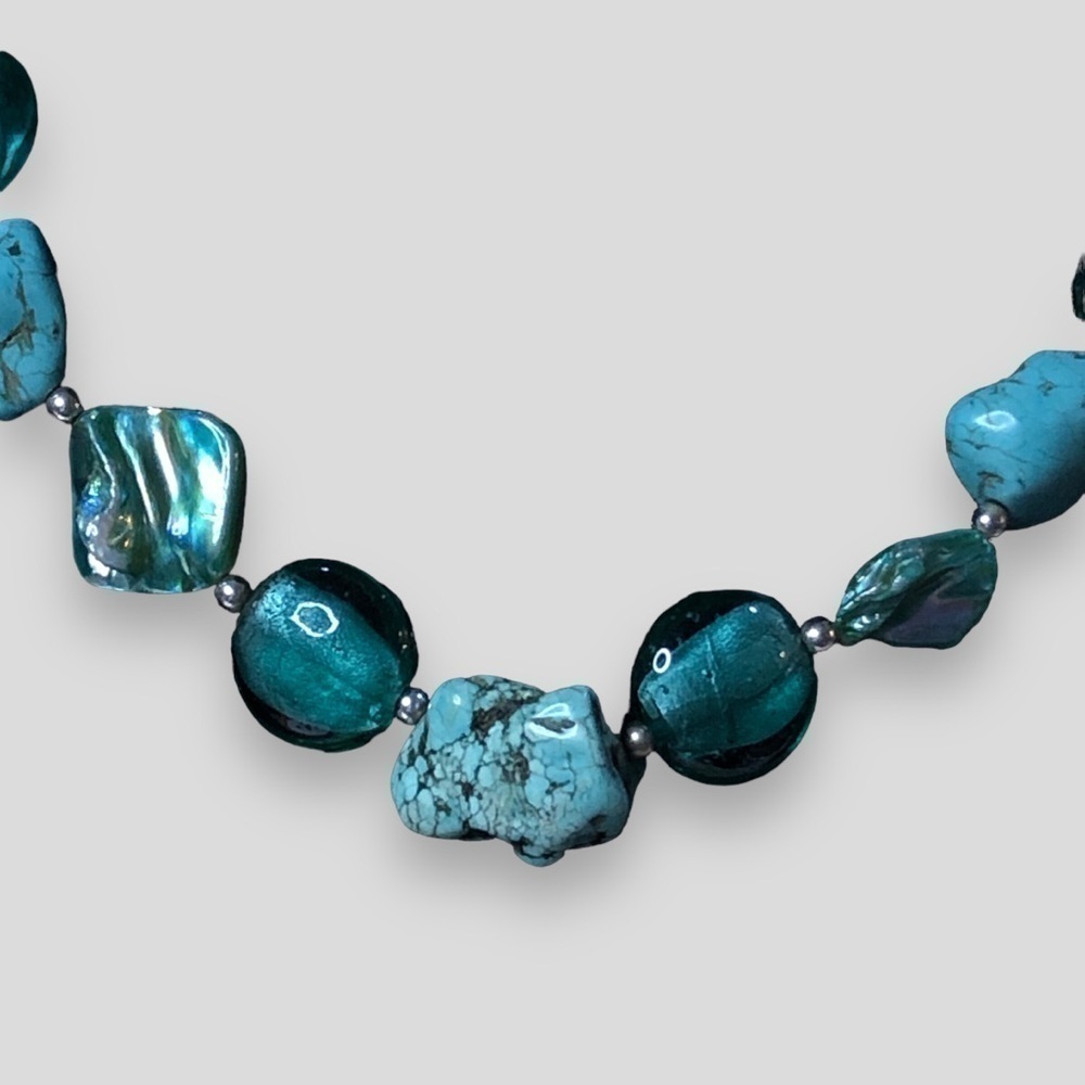 Chunky Blue Turquoise And Shell Statement Necklace - image 3
